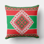 ラトビアフォークアート赤と緑の幾何学的メダリオン クッション (裏面)