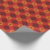 ラトビアヴィンテージオレンジとブラックフォークアートパターン ラッピングペーパー (角)