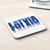 ラトビア冬の夜の文字と反射 コースター (左側)