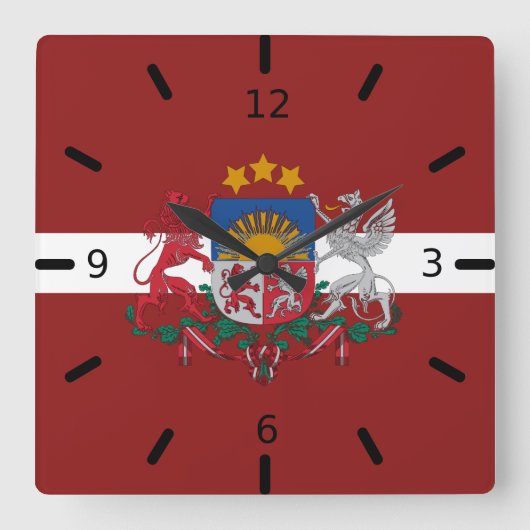 ラトビア国旗    スクエア壁時計 (正面)