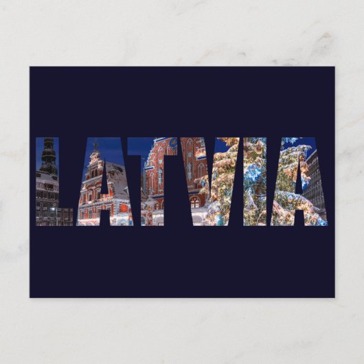 ラトビア文字ライトクリスマスツリー ポストカード (正面)