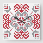 ラトビア・アウセキリスフォークアート幾何学的メダリオン スクエア壁時計 (正面)