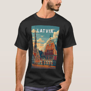 ラトビア イラスト 旅行 アート ビンテージ Tシャツ