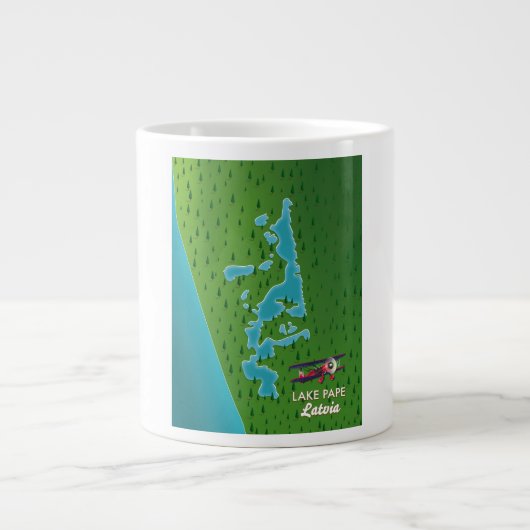 ラトビア パペ湖の地図 ジャンボコーヒーマグカップ (正面)