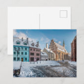 ラトビア、リガの雪の多い冬の都市の中心 ポストカード (正面/裏面)
