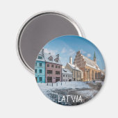 ラトビア、リガの雪の多い冬の都市の中心 マグネット (正面/裏面)