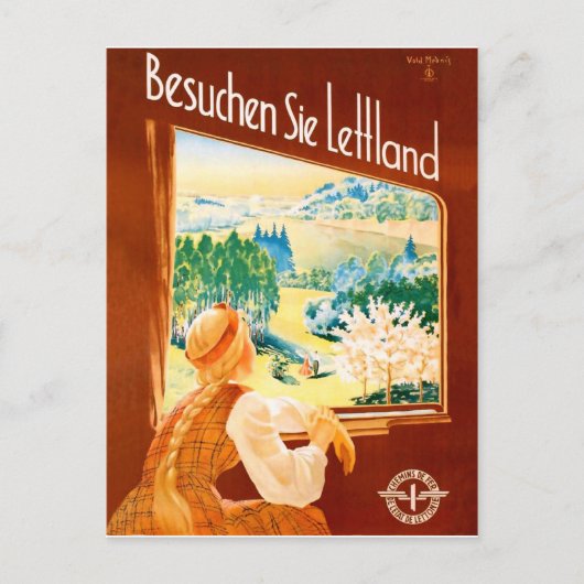 ラトビア、電車の中の女の子の窓を見て ポストカード (正面)