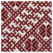 ラトビ伝統的アの赤と白デザインパターン ファブリック (クローズアップ)