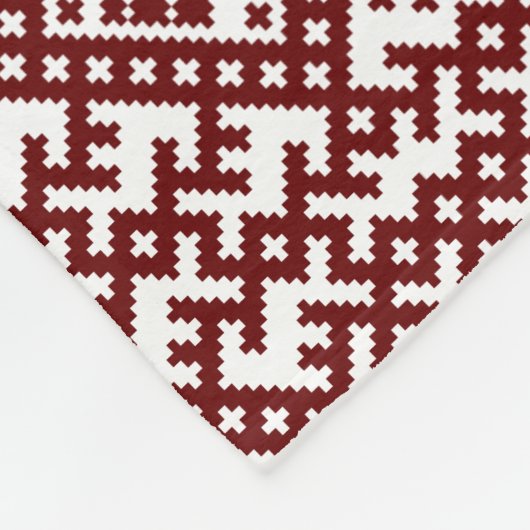ラトビ伝統的ア赤デザイン模様のアユエクリス フリースブランケット (角)