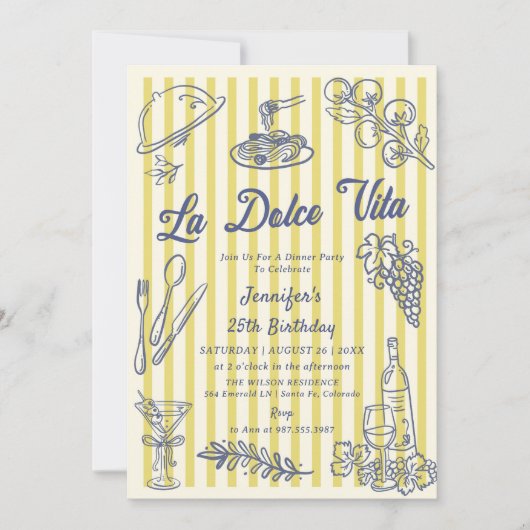 ラドルチェヴィタイエローストライプイタリアン夕食写真 招待状 (正面)
