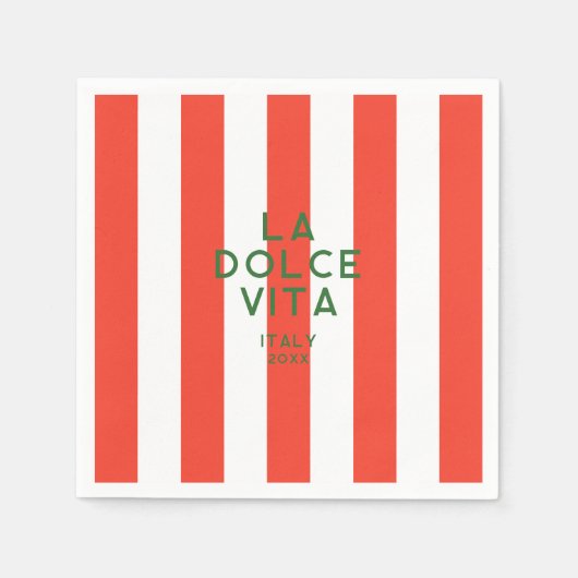 ラドルチェヴィタイタリアディスティネーションズレッドカバナストライプ スタンダードカクテルナプキン (正面)