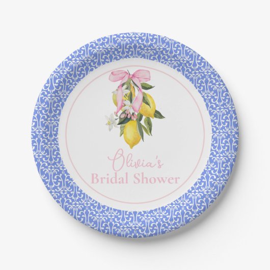 ラドルチェヴィタレモンピンクボウブライダルシャワー ペーパープレート (正面)
