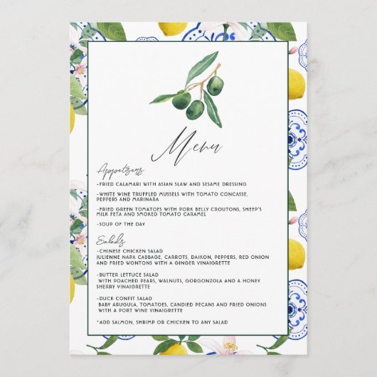 ラドルチェヴィタレモン&オリーブ地中海の結婚ズ メニュー (正面)