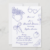 ラドルチェヴィータレトロコバルトブルーRSVPブライダルシャワー 招待状 (正面)