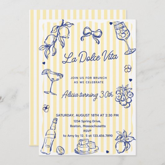 ラドルチェ・ヴィータ（任意の年齢）誕生日パーティー 招待状 (正面/裏面)