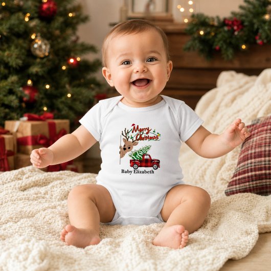 ラドルフのクリスマスの赤ちゃんの名前入り ベビーボディスーツ