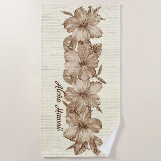 ラナイハワイアンハ動揺してイビスカスブラウン ビーチタオル (正面)