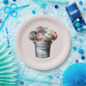 ラナンキュラスを入れたブリキの水差し　素朴な豪華さ　ピンクのウェディング ペーパープレート (パーティー)