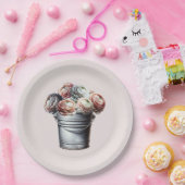 ラナンキュラスを入れたブリキの水差し　素朴な豪華さ　ピンクのウェディング ペーパープレート (パーティー)