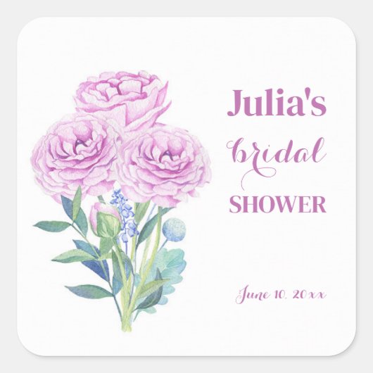 ラナンキュラス＆アネモネのウェディングシャワー パーソナライズド スクエアシール (正面)