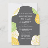 ラナンキュラス ローズ グリーン イエロー グレー ダイカット ウェディング 招待状 (正面)