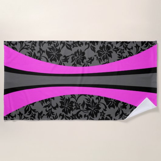 ラニアカハワイアンストライプのサーフボード – グレー ビーチタオル (正面)