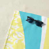 ラニエカハワイアンストライプのサーフボード – レモンイエロー ビーチタオル (インサイチュ)