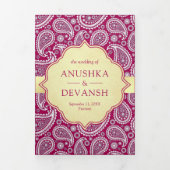 ラニピンクペイズリーインディアンピーコックQRコード結婚ズ 三つ折り招待状 (カバー)