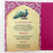 ラニピンクペイズリーインディアンピーコックQRコード結婚ズ 三つ折り招待状 (内部最初)