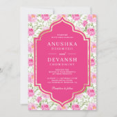 ラニピンク花柄オールインワンインディアン結婚 招待状 (正面)