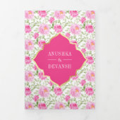 ラニピンク花柄QRコードインディアン結婚ズ 三つ折り招待状 (カバー)