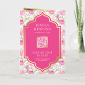 ラニピンク花柄QRコードインディアン結婚ズ 招待状 (裏面)