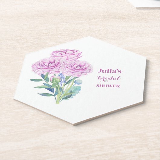 ラヌカルス&アネモネスブライダルシャワー パーソナライズされた ペーパーコースター (アングル)
