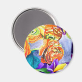 ラヌンキュラスとアイリスの水彩画 マグネット (正面/裏面)