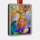 ラヌンキュラスとアイリスの水彩画 メタルオーナメント (右)