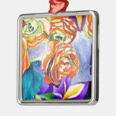 ラヌンキュラスとアイリスの水彩画 メタルオーナメント (左)