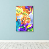 ラヌンキュラス花オリジナル水彩画 キャンバスプリント (インサイチュ (ウッドフロア))