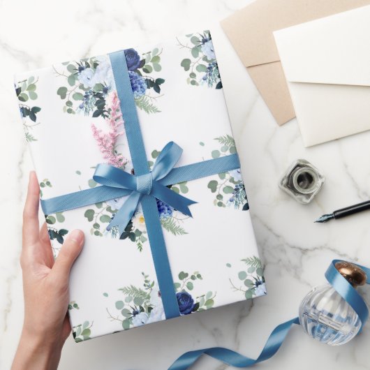 ラヌンクルスアネモネアジサイバラ白地 ラッピングペーパー (ギフト)