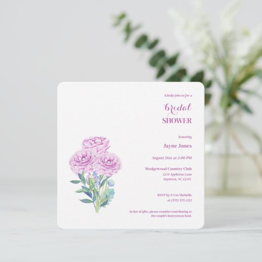 ラヌンクルス&アネモネスのカスタマイズ可能なブライダルシャワー 招待状 (スタンド正面)