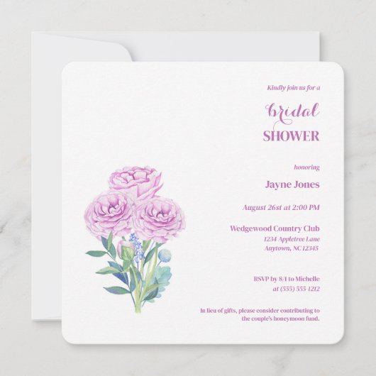 ラヌンクルス&アネモネスのカスタマイズ可能なブライダルシャワー 招待状 (正面)