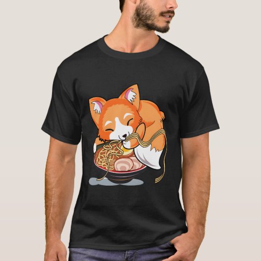 ラヌードルキツネかわいい日本のアニメ Tシャツ (正面)