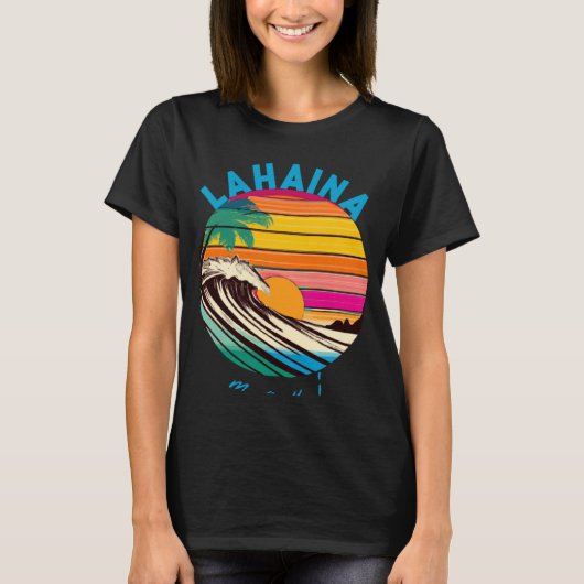 ラハイナレトロ1980年代スタイルハワイビーチ Tシャツ (正面)