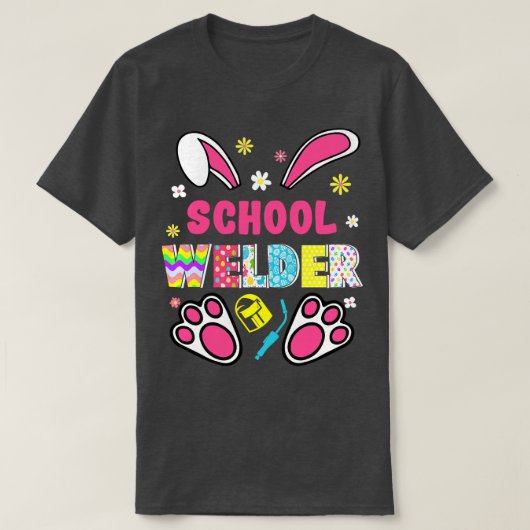 ラバおもしろいススクール溶接復活祭エッグバニー Tシャツ (デザイン正面)