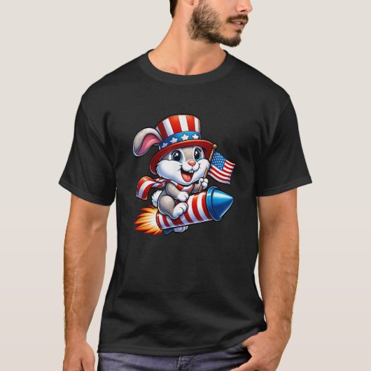 ラバおもしろいス4th 7月アメリカ合衆国国旗の花火 tシャツ (正面)