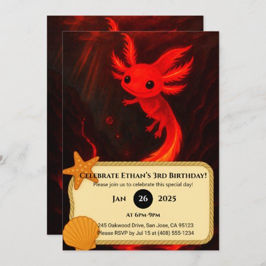 ラバアクソロテルインファイアーリーアビス誕生日 招待状 (正面/裏面)