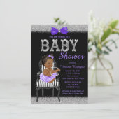 ラバエンドパープルブラックシルバーエスニックガールベビーシャワー 招待状 (スタンド正面)