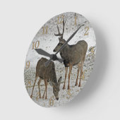 ラバシカの木びき台および雌ジカ ラウンド壁時計 (傾斜)