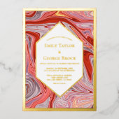 ラバモダンミニマルカラフル抽象芸術結婚金ゴールド 箔招待状 (正面)