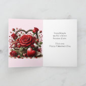ラバレンタインデーレッドローズハートホリデーカード シーズンカード (内部)