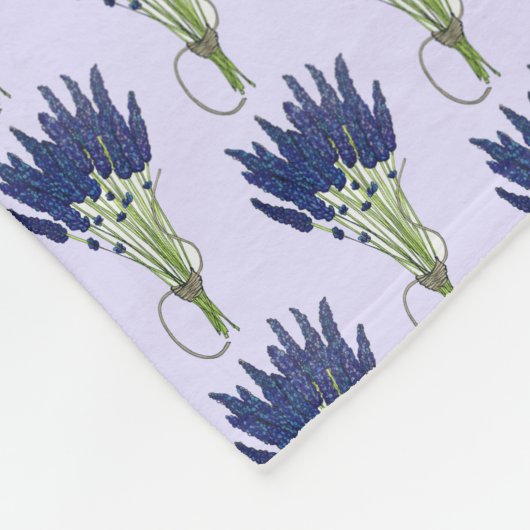 ラバンダーバンチハーブパープルフラワーガーデン フリースブランケット (角)